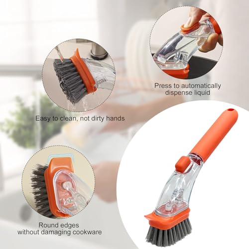 Image of Soap Control Dishwand with Handle & 2 Replaceable Heads, Non Scratch Dishwashing Scrub Dispensing Brush Pads Soap Dispenser Scrubbers Set for Kitchen Dishes Pots Pans Sink Cleaning