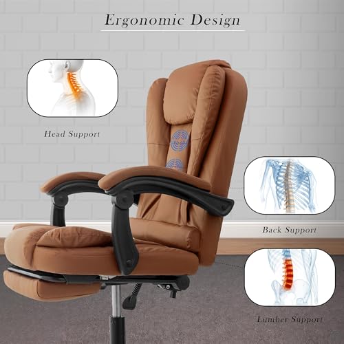 Image of Casa Copenhagen Italia Leatherette Office Chair for Work | Boss Chair, Luxurious Cushioned Arms & Seat, 2 Point Back Massager, Adjustable Leg Rest, Heavy Duty Metal Base (Mud Brown)