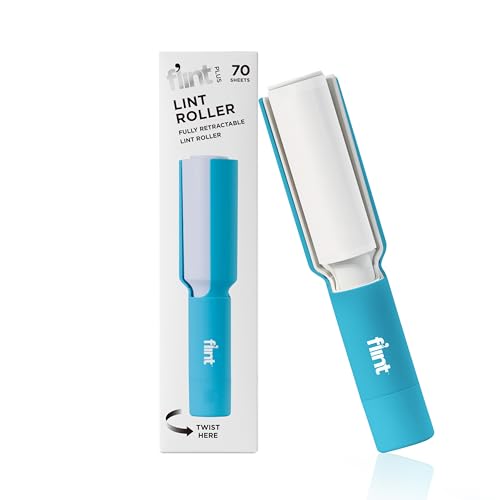 Image of Flint Plus Retractable Lint Remover & Pet Hair Roller for Clothes - Refillable & Reusable Lint Roller with 70 Extra Sticky Tear-Off Sheets - Value Pack, Light Blue