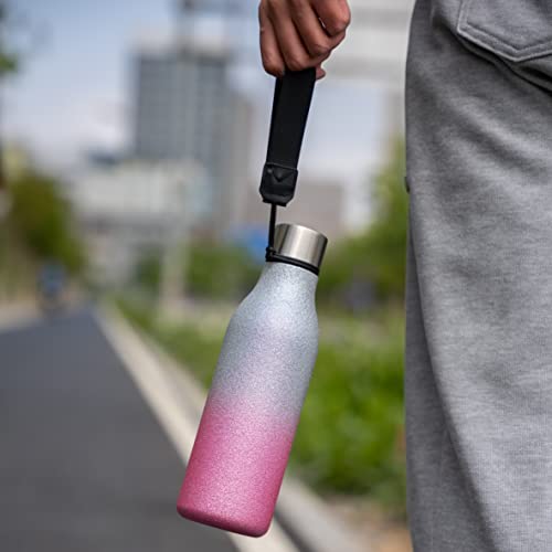 Image of BJPKPK Insulated Water Bottles, 18 oz Stainless Steel Metal Water Bottle with Strap, BPA Free Leak Proof Jugs,Mugs,Flasks, Reusable Thermal Flasks for Sports & Travel,Sparkling Silver Pink