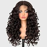 SOKU Long Curly Brown Wig, 22 Inch Glueless 13x4x1 HD Lace Front Wigs for Black Women Pre-Plucked Hairline with Baby Hair Lightweight Synthetic Curly Layered Hair Wigs(Dark Brown)
