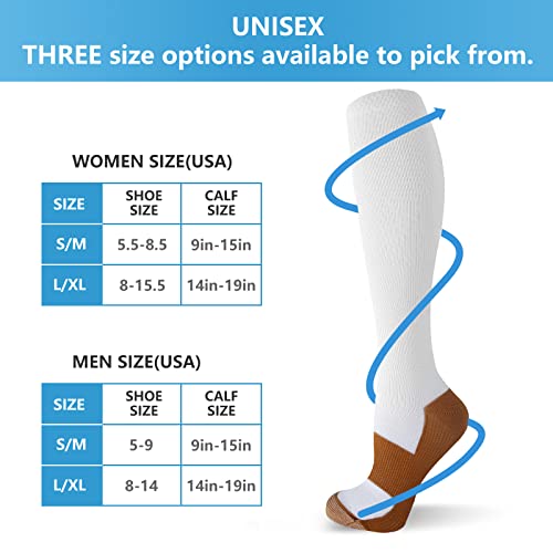 Image of bropite Compression Socks for Women &Men Circulation-Support Knee High Socks 20-30 mmhg-Best for Running,Medical,Nurse,Travel, 02-copper white, Large-X-Large