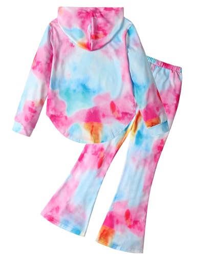 Image of Girls Clothes Tie Dye Sweatsuit Long Sleeve Sweatshirt Tops and Flare Pants 2PCS Girls Fall Clothes