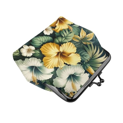 Pu Leather Buckle Coin Purse Hibiscus-Tropical-Floral Girls Kiss-Lock Change Purse Wallets3