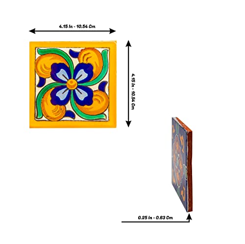 Mexican Talavera Tile Spanish Mediterranean Art Colorful 4"x4" Ceramic Hand Painted Mosaic for Bathroom, Wall, Mirror, Kitchen Rustic Decor Pottery (20, Multi 2)