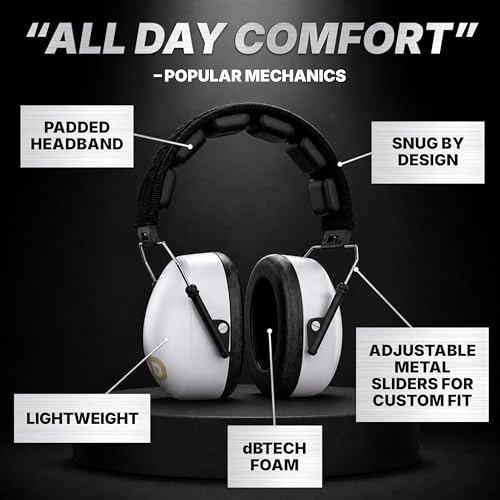 Image of DECIBEL DEFENSE Professional Safety Ear Muffs 37dB NRR - The HIGHEST Rated & MOST COMFORTABLE Ear Protection For Shooting & Industrial Use - THE BEST HEARING PROTECTION...GUARANTEED (WHITE)