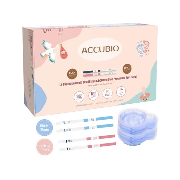 50 Ovulation Test Strips and 20 Pregnancy Test Strips Combo Kit, Rapid Fertility Predictor Kit, Accurate Pregnancy Detection, Prueba de Embarazo, 5mm Wider, with 70 Urine Cups (50LH+20HCG)