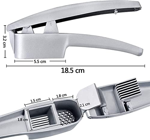 Garlic Press, 2 In 1 Garlic Mince And Garlic Slice With Garlic Cleaner Brush And Silicone Tube Peeler Set, Easy Squeeze, Rust Proof, Dishwasher Safe #TOP1