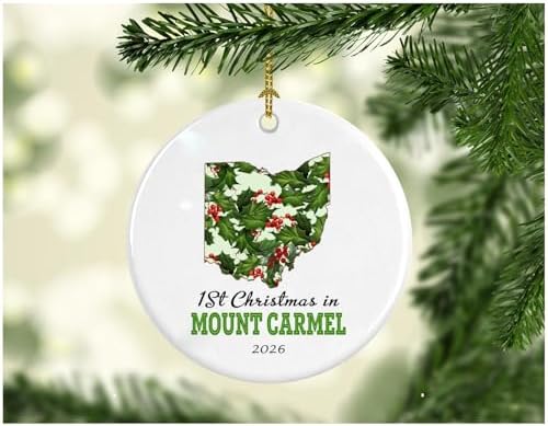 Christmas Ornament 2024 Collectible First 1st Season Living in Mount Carmel Ohio Gift Ornaments Tree Christmas in Our New Home Xmas Present MDF Plastic 3" White image 2