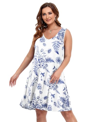 Image of BELAROI Women Casual Summer Dresses Plus Size Sundress V Neck Swing Tank Dress Sleeveless Criss-Cross Beach Cover Ups Pockets