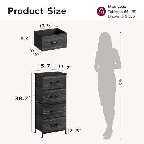 Image of WLIVE Small Dresser Nightstand for Bedroom, 4 Drawers, Black Wood Grain