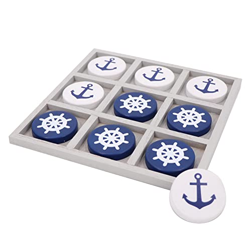 Juego de mesa Tic Tac Toe de madera temática náutica miniatura 2