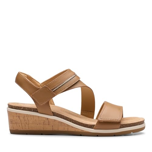 Clarks Heritage - Sandalias casuales de cuña para mujer, Bronceado Cuero, 7.5 Wide