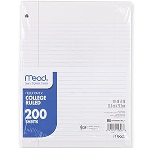 Mead Loose Leaf Paper, Notebook Paper, College Ruled Filler Paper, Standard, 8 x 10.5, 200 Sheets (15326)