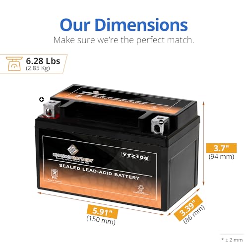 Image of CB CHROMEBATTERY YTZ10S 12 V 120 CCA AGM - Maintenance-Free 9 Ah Battery for Sportbike, ATV, Scooter, Jet Ski - T3 Nut & Bolt Terminal - Fits Honda CBR600RR, Yamaha FZ6R & More