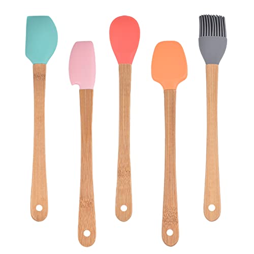 Utensilios de Cocina de Silicona con Espátula de Silicona, Cuchara de Cocina, Cepillo, Set de Utensilios de Cocina con Raspador de Silicona Mini Espátula 5pcs Cover