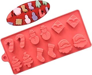 Christmas Silicone Ice Cube Tray, Chocolate Cake Candy Jelly Ice Cube Tray Fondant Cookies Baking Soap Mould with Theme Shapes of Tree Santa Cane Socks Snowman Present, DIY Xmas