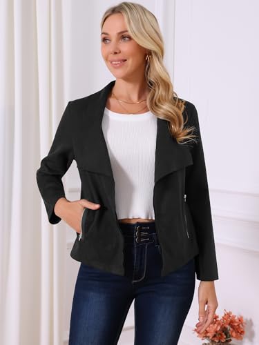 Seta T Women's Faux Suede Jackets 2025 Fall Winter Clothes Long Sleeve Open Front Cropped Coat Outwear3