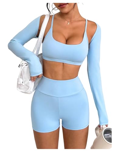 SOLY HUX Women's Tracksuit 3 Piece Outfits Cami Tops and High Waisted Biker Shorts Workout Sets