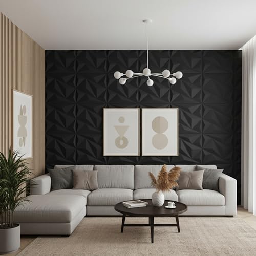 Image of Kayra Decor Wall Panels for Bedroom Alps Design Black Color 19.7 inch x 19.7 inch (Pack of 40) - Covers 107.80 Sq. Ft.