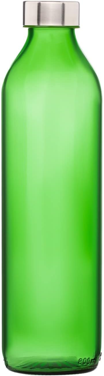 SAND DUNE Set of 1, 800 ml Each Green Glass water bottle, with Leak-Proof Airtight Stainless-Steel Lid for Water, Smoothie, Juices - Reusable Travel Glass Drinking Fridge Bottles