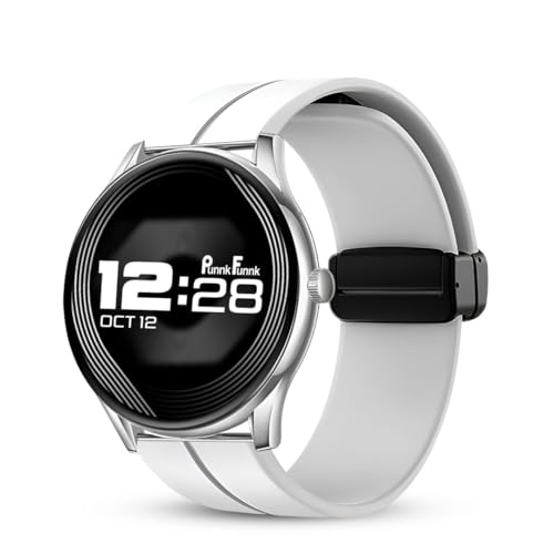 Image of PunnkFunnk Glavito Round Dial Smartwatch 1.49 inch AMOLED Display, 100+ Sports Modes, IP67, Health Tracking, Bluetooth Calling, Crown Control, 100+ Watch Faces for Men & Women (Magnetic White)