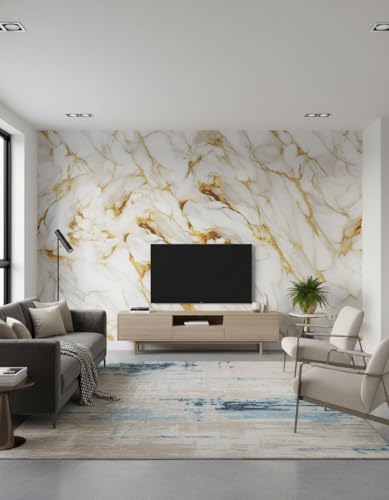 Image of VKR Premium Self Adhesive Waterproof Wallpaper | Peel & Stick Vinyl Furniture Covering for Kitchen Counter, Wardrobe, Table & Shelf Decor (White Gold, Pack of 1)