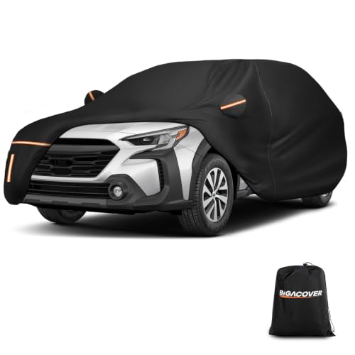 Image of Car Cover for Subaru Outback 1994-2025, 115G PEVA & Black Spunlace Cotton Waterproof Wagon Cover, Fits 1994-2025 All Generations, 210-230 inch, Reflective Strips, Side Zipper, 4 Wheel Straps