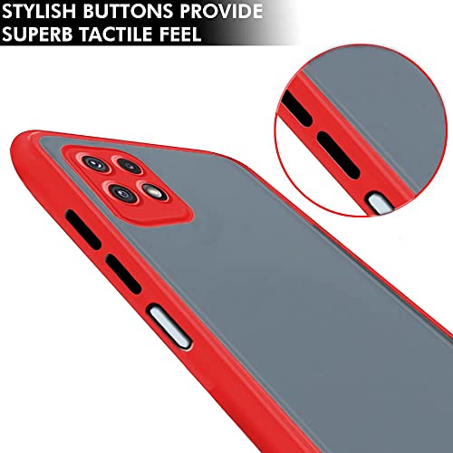 Image of TheGiftKart Smoke Back Case Cover Samsung Galaxy F42 5G / A22 5G | Translucent Smoked Matte Back | 360 Degree Protection | Protective Hard Back Cover for Samsung Galaxy F42 5G / A22 5G (Red Bumper)