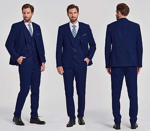 MYS Men's 3 Piece Slim Fit Suit Set, One Button Solid Jacket Vest Pants with Tie - Image 5