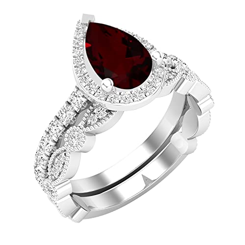 Conjunto de anillos de boda para mujer de la colección Dazzlingrock con diamante blanco redondo en forma de pera, en plata de ley 925.