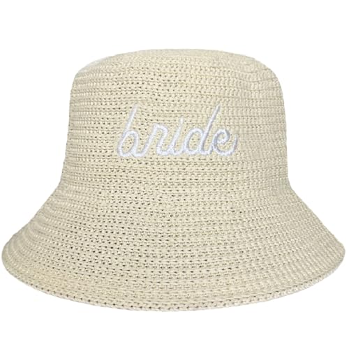 Bride Straw Bucket Hat Brown Beach Hat Bachelorette Accessory Bridal Headwear Bach Party Decorations Wedding Cap
