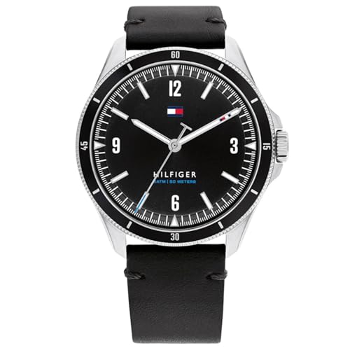 Tommy Hilfiger Analog Quarzuhr für Herren mit Schwarzes Lederarmband - 1791904