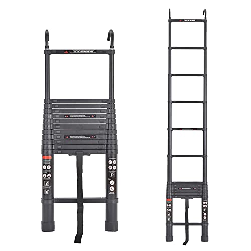 Aluminum Telescoping Ladder 12.5Ft Step Ladder Extension Ladder, 330Lbs Max Load Capacity, For Home Office Rv Roof, Heavy Duty Portable Folding Ladder, Easy To Transport Or Store (Black) #TOP4