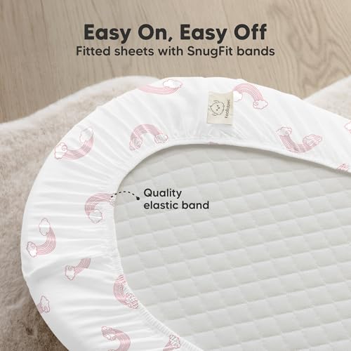 Image of 2-Pack Organic Bassinet Sheets for Girls, Boys - 100% Cotton Bassinet Mattress Sheets Compatible with Halo Bassinest Swivel Sleeper, Graco,Baby Delight,Chicco,Unisex Fitted Bassinet Sheets (Dreamland)