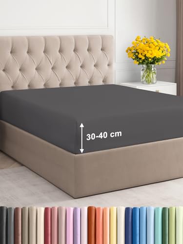 Spannbettlaken 200x200cm - Extra Tiefes Spannbetttuch für Matratzen bis 40 cm (16') Höhe - Weiche Gebürstete Mikrofaser - Knitterfrei, Schrumpf- &...
