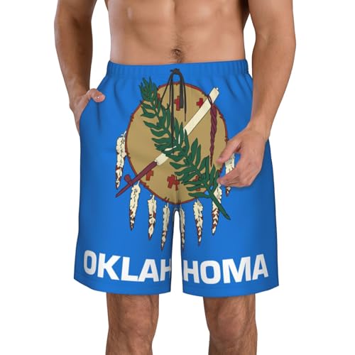 Men's Classic Oklahoma State Flag Swim Trunks Mens Casual Shorts Board Shorts with Pockets Beach Shorts for Men