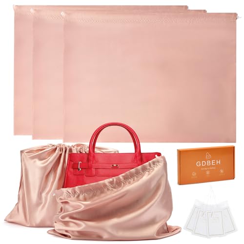 GDBEH 3 Pack Silk Dust Bags for Purses and Handbags With Drawstring Large Dust Covers for Shoes Boots (Pink 19.6 15.7 in)