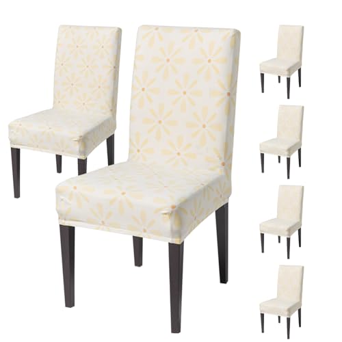 Image of House of Quirk Elastic Chair Cover Stretch Removable Washable Short Dining Chair Cover Protector Seat Slipcover (Pack of 6, Sunny Bloom)