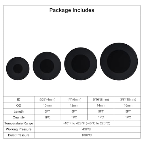 Image of EVIL ENERGY 5 /32 1 /4 5 /16 3 /8 Silicone Vacuum Tubing Hose Line Kit 5FT 4PCS 130PSI Max Pressure Black (4mm 6mm 8mm 10mm)