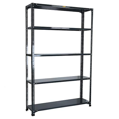 Image of Mil-Nil Prime CRC Sheet 5 Shelf Multipurpose Slotted Angle Rack, 72 x 47 x 15 Inch, 18 Gauge (Grey) 14 Gauge Angles