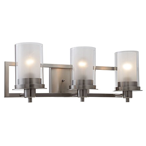 Designers Impressions Juno Satin Nickel 3 Light Wall Sconce/Bathroom Fixture with Clear and Frosted Glass: 73472