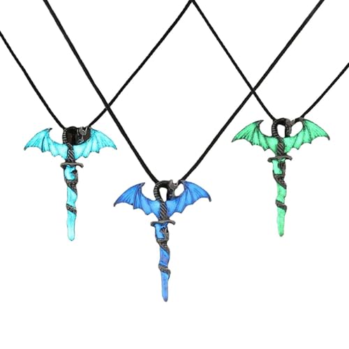 WUFGWBD 3 Pieces Glow-in-The-Dark Necklace, Dragon Pendant Necklace, Glow-in-The-Dark Jewelry, Retro Fashion Necklace, Unisex, Clothing Accessories