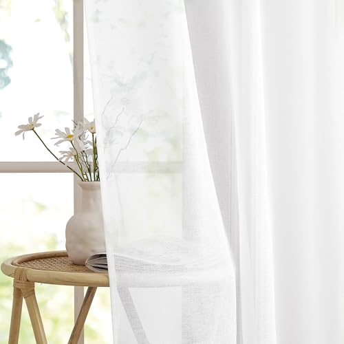 PONY DANCE Outdoorvorhänge mit Abnehmbaren Schlaufen Terrasse Vorhänge Transparent Leinenoptik Gardinen Weiss Balkon Vorhang Outdoor Curtains, 2 Stücke H 213 x B 137 cm