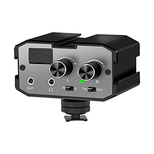 DSLR Audio Adapter, Comica CVM-AX1 3.5mm Dual-Groups Video Audio Mixer with Real-time Monitoring, Camera Mixer for Canon Nikon Sony Panasonic DSLR Cameras/Camcorders etc.