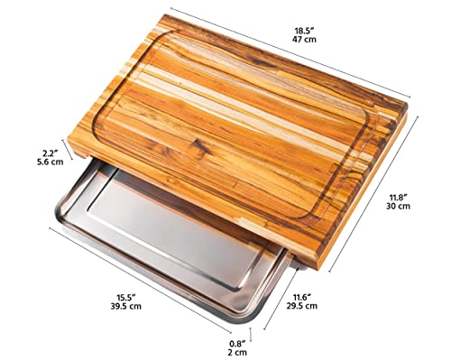 Meistar Large End Grain Teak Wood Cutting Board. Thick Butcher Block For Kitchen, Brisket And Bbq With Stainless Steel Tray And Juice Groove (Teak Wood + S. Steel Tray, Large) #TOP5