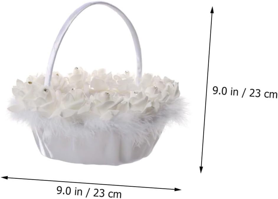 Wedding Flower Basket Handheld White Delicate Bride Basket for Wedding Ceremony and Flower Girl Event Supplies