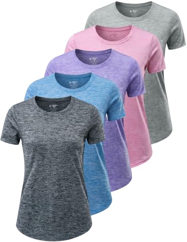 Image of 5 Pack Women's Quick Dry Short Sleeve T Shirts, Athletic Workout Tee Tops for Gym Yoga Running
