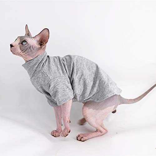 Sphynx Cat Clothes Winter Thick Cotton T-Shirts Double-Layer Pet Clothes, Pullover Kitten Shirts With Sleeves, Hairless Cat Pajamas Apparel For Cats & Small Dogs (L (8.8-11 Lbs), Grey) #TOP5