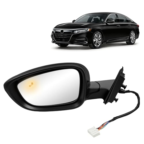 Left Side Door Mirror Compatible with Honda Accord EXL Hybird Touring 2018-2022 Equipped with Power Glass, Heated, Blind Spot. Pearl Black 7pins. Replaces HO1320329, 76258-TVA-A22
